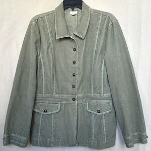 J Jill Sage Green Corduroy Button Front Utility Jacket Blazer Size M Gorpcore